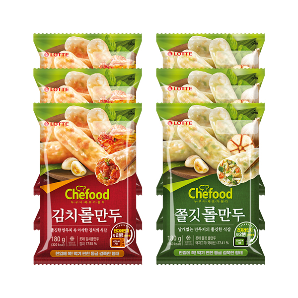 [해피] Chefood 트레이 롤만두 2종 6개 (쫄깃/김치)